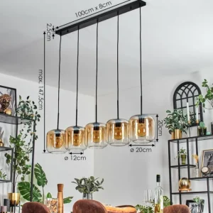 hofstein Lauden Suspension Ambre, Clair, 5 lumières* Lampes En Verre