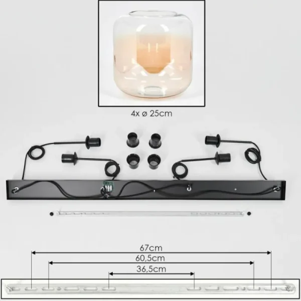 hofstein Lauden Suspension Ambre, Clair, 4 lumières* Lampes En Verre