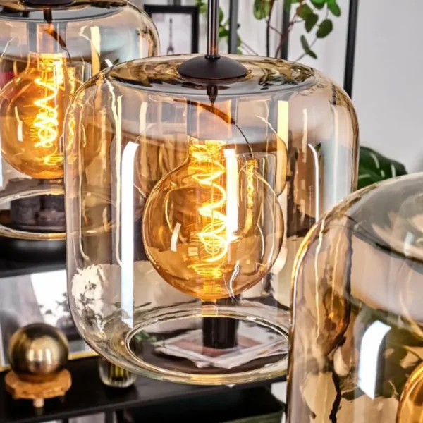 hofstein Lauden Suspension Ambre, Clair, 4 lumières* Lampes En Verre