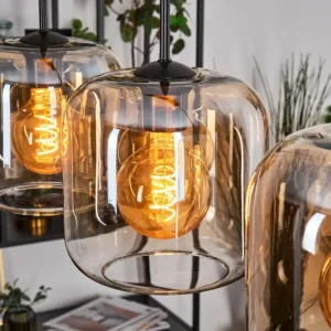 hofstein Lauden Suspension Ambre, Clair, 5 lumières* Lampes En Verre