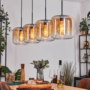 hofstein Lauden Suspension Ambre, Clair, 4 lumières* Lampes En Verre