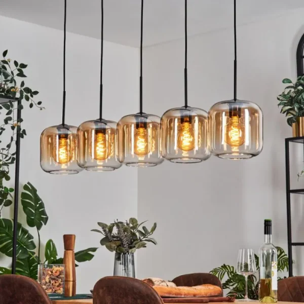 hofstein Lauden Suspension Ambre, Clair, 5 lumières* Lampes En Verre