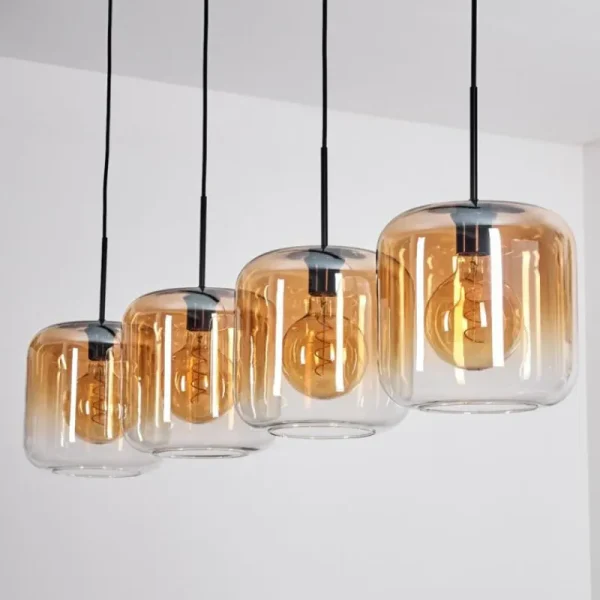 hofstein Lauden Suspension Ambre, Clair, 4 lumières* Lampes En Verre