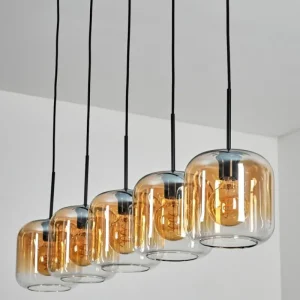 hofstein Lauden Suspension Ambre, Clair, 5 lumières* Lampes En Verre