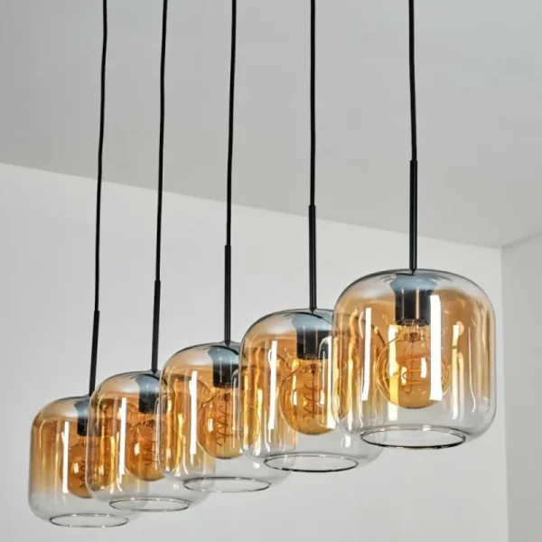 hofstein Lauden Suspension Ambre, Clair, 5 lumières* Lampes En Verre