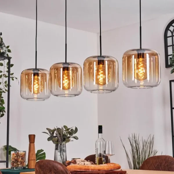 hofstein Lauden Suspension Ambre, Clair, 4 lumières* Lampes En Verre