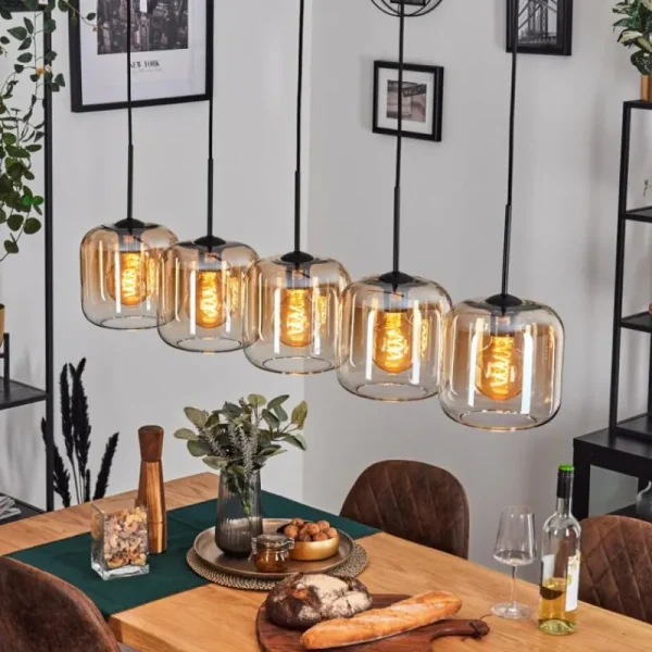 hofstein Lauden Suspension Ambre, Clair, 5 lumières* Lampes En Verre