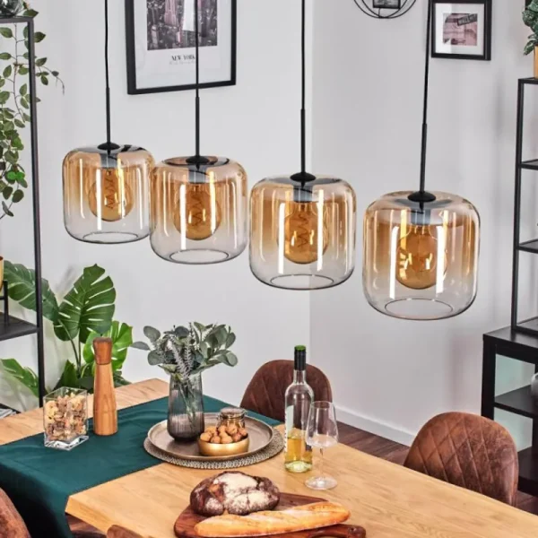 hofstein Lauden Suspension Ambre, Clair, 4 lumières* Lampes En Verre