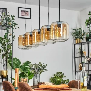 hofstein Lauden Suspension Ambre, Clair, 5 lumières* Lampes En Verre