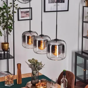 hofstein Lauden Suspension Chrome, Clair, 3 lumières* Lampes En Verre