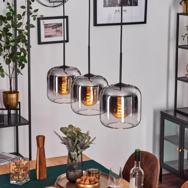 hofstein Lauden Suspension Chrome, Clair, 3 lumières* Lampes En Verre