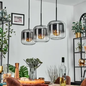 hofstein Lauden Suspension Chrome, Clair, 3 lumières* Lampes En Verre