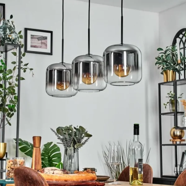 hofstein Lauden Suspension Chrome, Clair, 3 lumières* Lampes En Verre