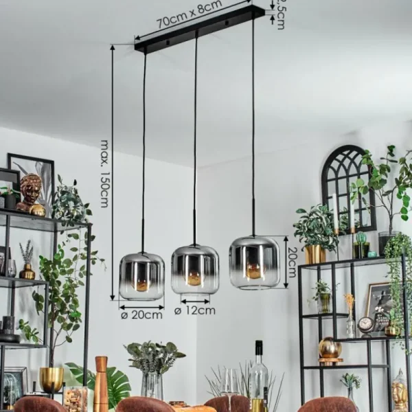 hofstein Lauden Suspension Chrome, Clair, 3 lumières* Lampes En Verre