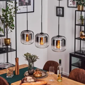 hofstein Lauden Suspension Chrome, Clair, 3 lumières* Lampes En Verre
