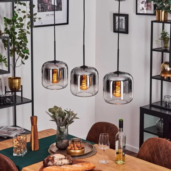 hofstein Lauden Suspension Chrome, Clair, 3 lumières* Lampes En Verre