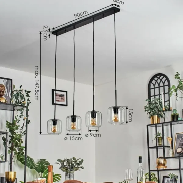 hofstein Lauden Suspension Clair, 4 lumières* Lampes En Verre