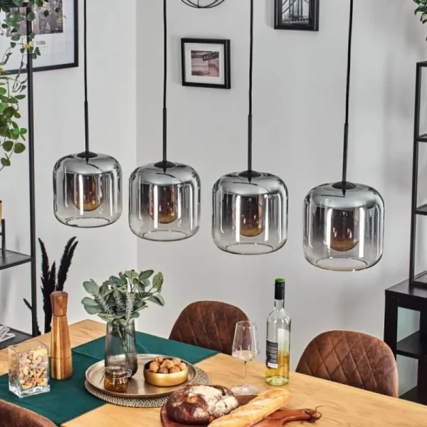 hofstein Lauden Suspension Clair, Fumé, 4 lumières* Lampes Modernes
