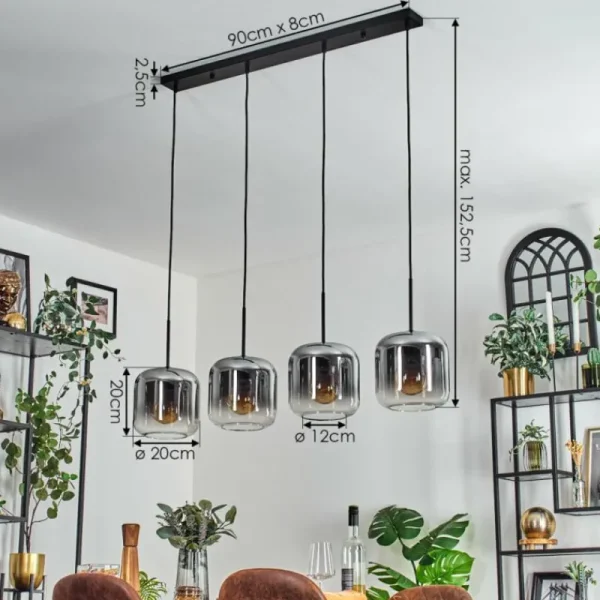 hofstein Lauden Suspension Clair, Fumé, 4 lumières* Lampes Modernes