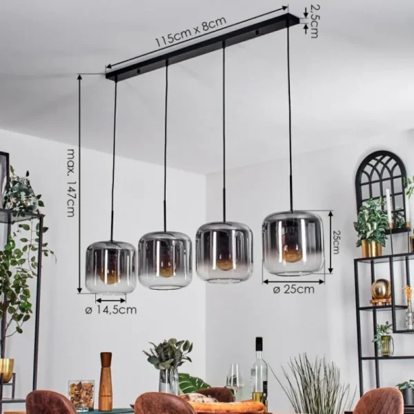 hofstein Lauden Suspension Clair, Fumé, 4 lumières* Lampes Modernes