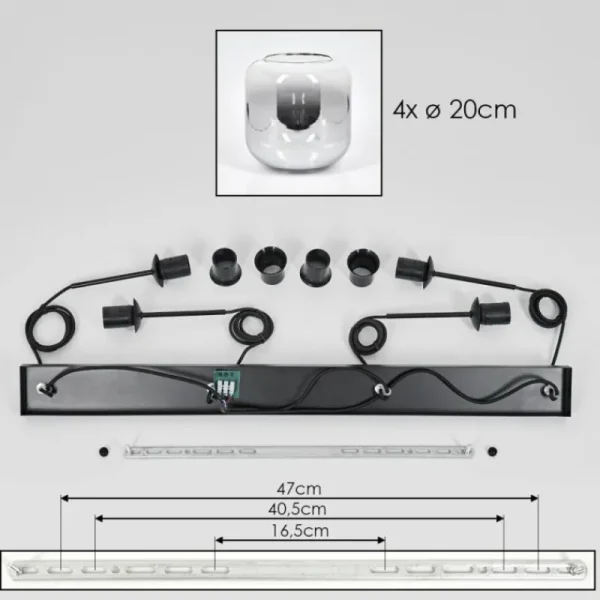 hofstein Lauden Suspension Clair, Fumé, 4 lumières* Lampes Modernes