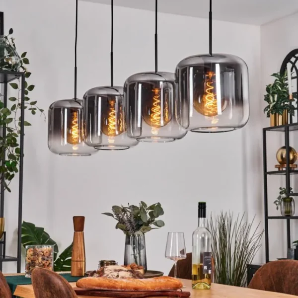 hofstein Lauden Suspension Clair, Fumé, 4 lumières* Lampes Modernes