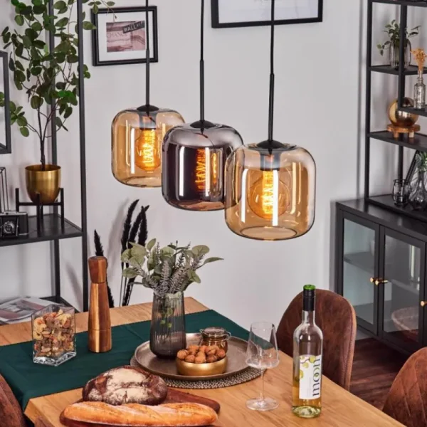 hofstein Lauden Suspension Noir, 3 lumières* Lampes En Verre