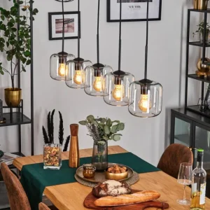 hofstein Lauden Suspension Noir, 5 lumières* Lampes En Verre