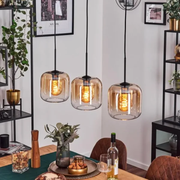 hofstein Lauden Suspension Noir, 3 lumières* Lampes En Verre