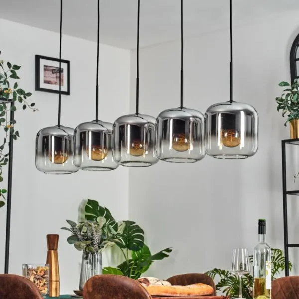 hofstein Lauden Suspension Noir, 5 lumières* Lampes En Verre