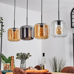 hofstein Lauden Suspension Noir, 4 lumières* Lampes En Verre