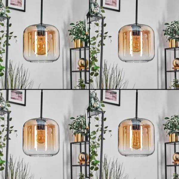 hofstein Lauden Suspension Noir, 3 lumières* Lampes En Verre