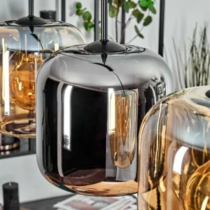 hofstein Lauden Suspension Noir, 3 lumières* Lampes En Verre