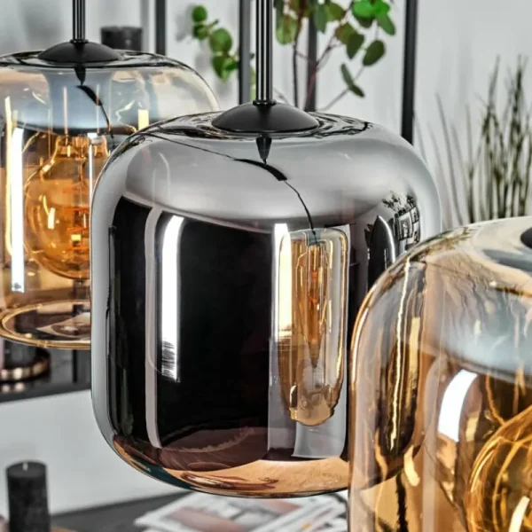 hofstein Lauden Suspension Noir, 3 lumières* Lampes En Verre