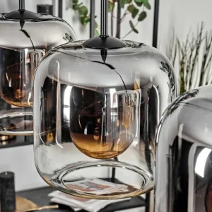 hofstein Lauden Suspension Noir, 5 lumières* Lampes En Verre