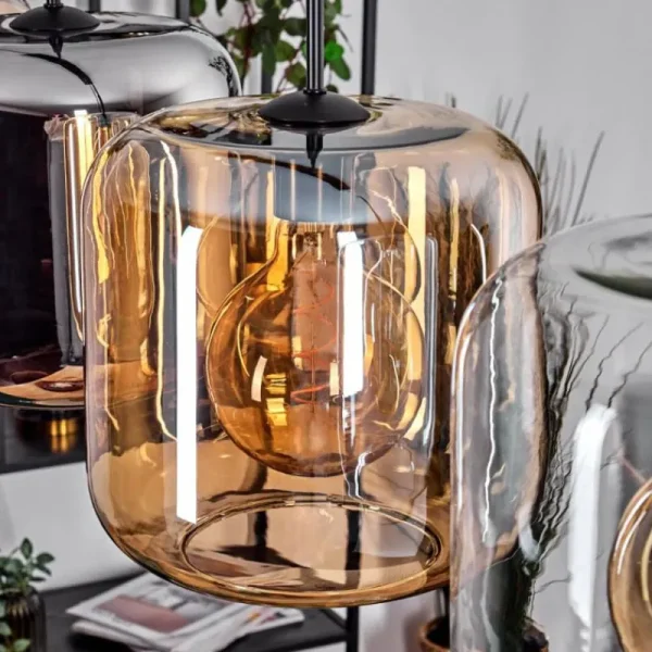 hofstein Lauden Suspension Noir, 4 lumières* Lampes En Verre