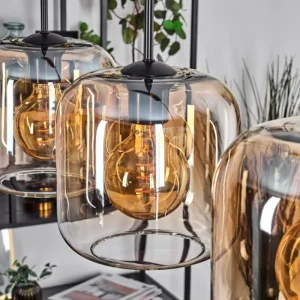 hofstein Lauden Suspension Noir, 3 lumières* Lampes En Verre
