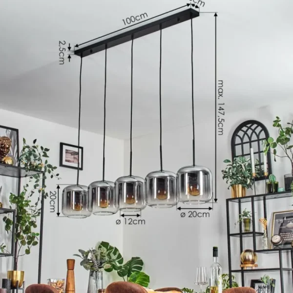 hofstein Lauden Suspension Noir, 5 lumières* Lampes Modernes