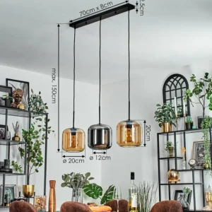 hofstein Lauden Suspension Noir, 3 lumières* Lampes En Verre