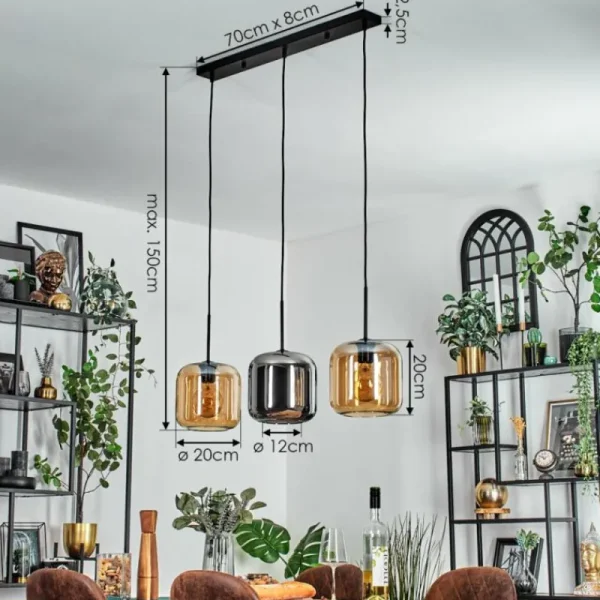 hofstein Lauden Suspension Noir, 3 lumières* Lampes En Verre