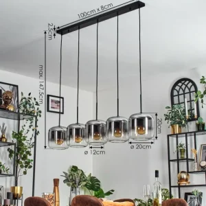 hofstein Lauden Suspension Noir, 5 lumières* Lampes En Verre