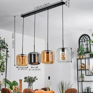 hofstein Lauden Suspension Noir, 4 lumières* Lampes En Verre