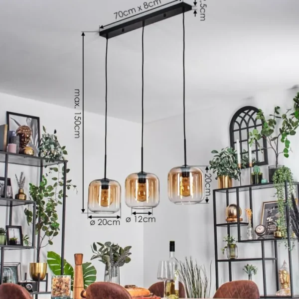 hofstein Lauden Suspension Noir, 3 lumières* Lampes En Verre