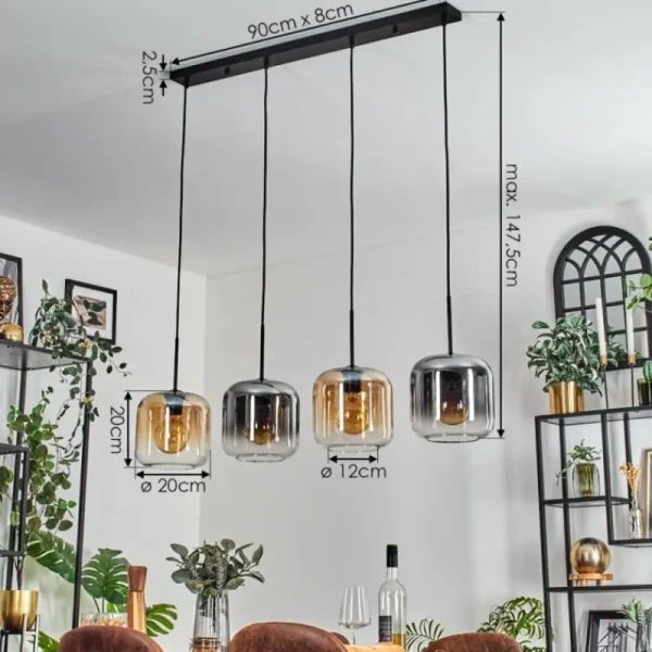 hofstein Lauden Suspension Noir, 4 lumières* Lampes Modernes