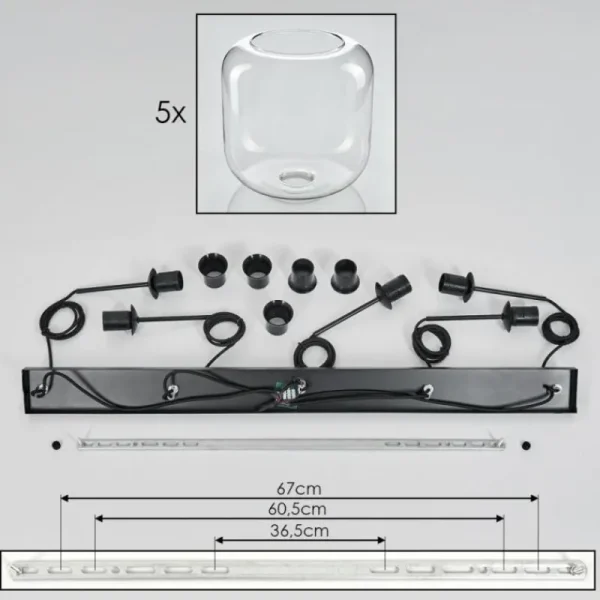 hofstein Lauden Suspension Noir, 5 lumières* Lampes En Verre