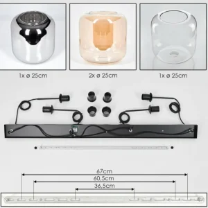 hofstein Lauden Suspension Noir, 4 lumières* Lampes En Verre