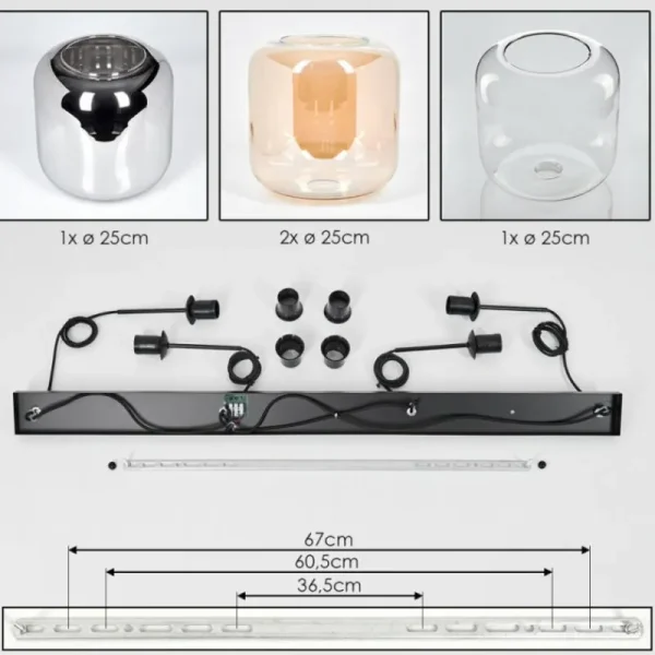 hofstein Lauden Suspension Noir, 4 lumières* Lampes En Verre