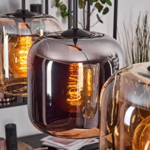 hofstein Lauden Suspension Noir, 3 lumières* Lampes En Verre