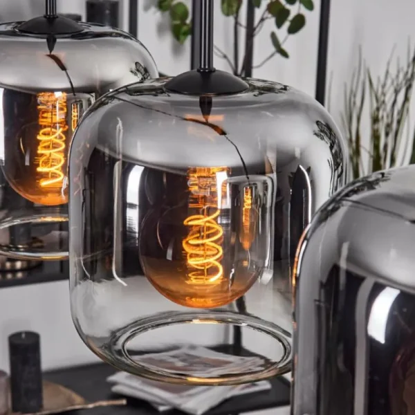 hofstein Lauden Suspension Noir, 5 lumières* Lampes En Verre