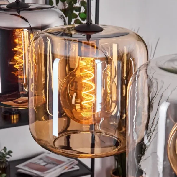 hofstein Lauden Suspension Noir, 4 lumières* Lampes En Verre